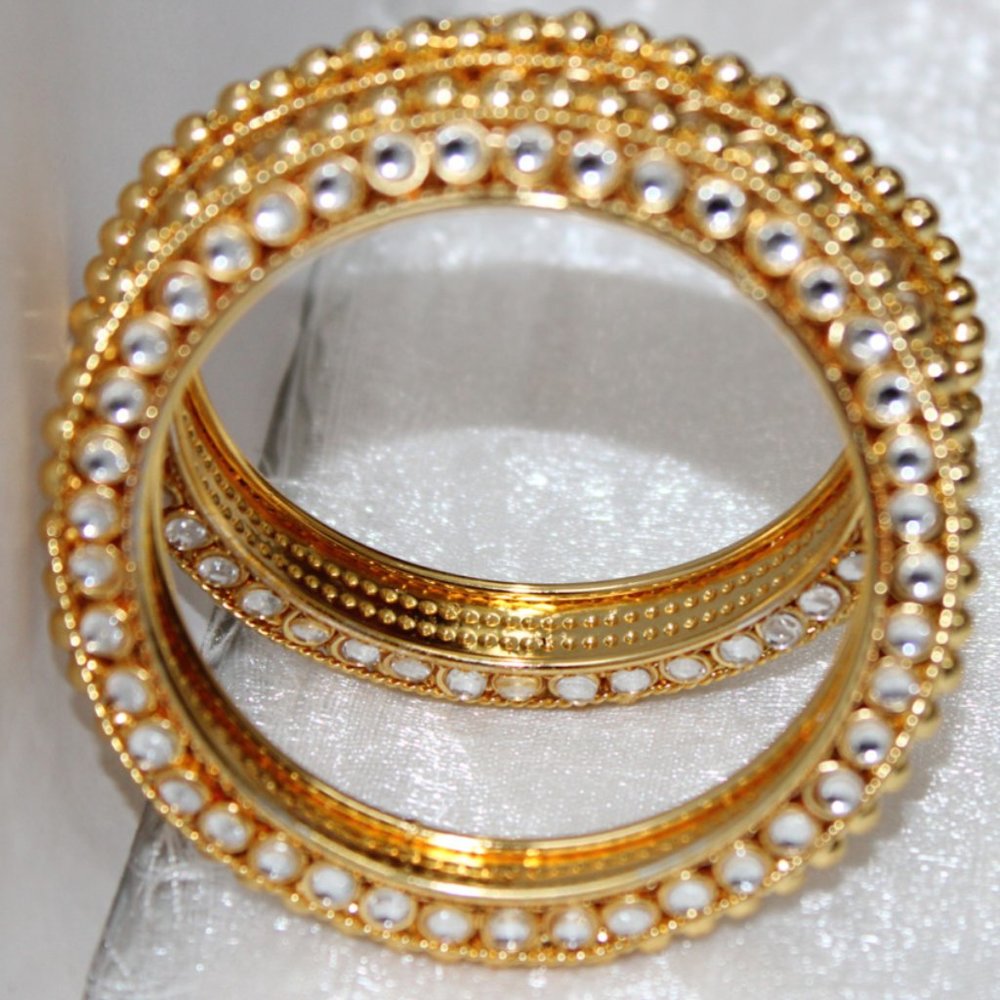 Gola Bangle Set Kundan Jewellery Bangles Gold Jewellery Bangles - Picture 2 of 3